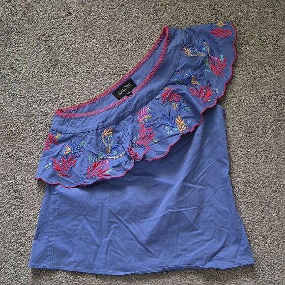 Saloni‎ Blue One-Shoulder Embroidered Top - Size 2 - Picture 1 of 7